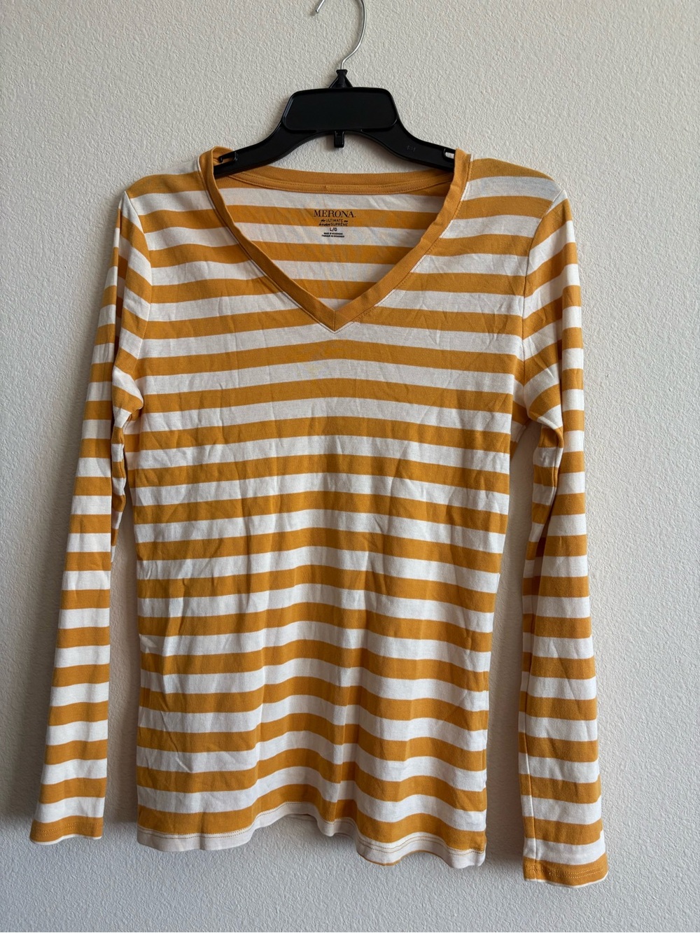 Merona Yellow and White Striped V-Neck Long Sleeve Top
